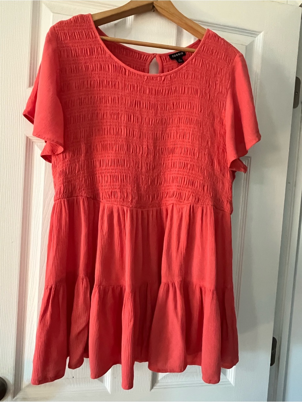 torrid Coral Smocked Tiered Short Sleeve Tunic Top